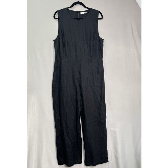 REFORMATION‎ Naomi Linen Jumpsuit Black Women's Size 12 (Missing matching belt) - Picture 1 of 16